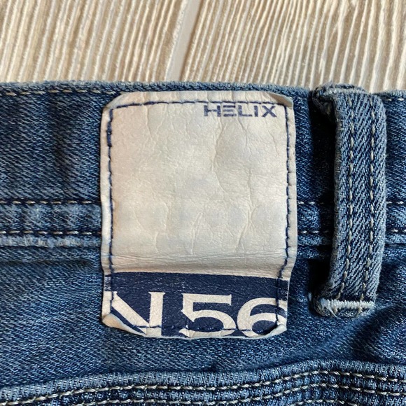 Helix N56 Loose Straight Jeans Mens 34x30 Med Wash Stretch Distressed - Picture 9 of 9